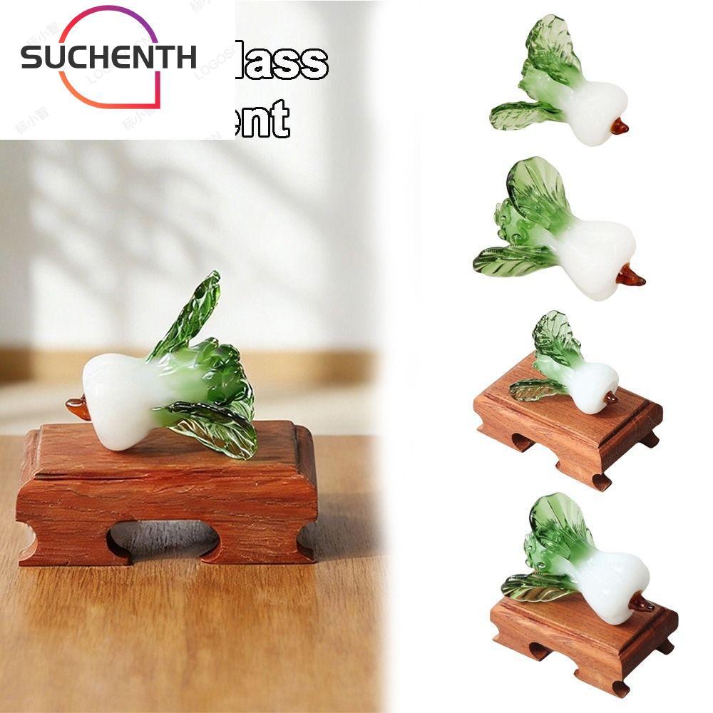 SUCHENCHEN แก้ว Bok Choy, การออกแบบที่เจริญรุ่งเรืองแก้วเป่าคริสตัลตกแต่งโต๊ะ, Bok Choy รูปร่างความม