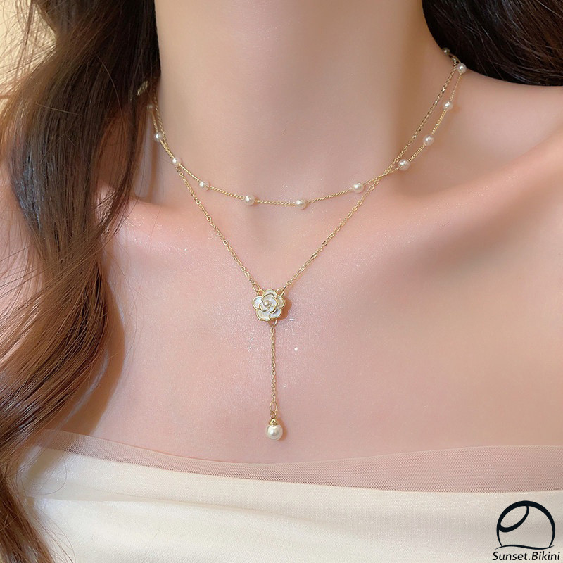 ✨✨สร้อยคอไข่มุกดอกไม้ lสร้อยคอดูแพง สร้อยคอโซ่ สร้อยคอ light niche แฟชั่น ins ย้อนยุค สไตล์เกาหลี