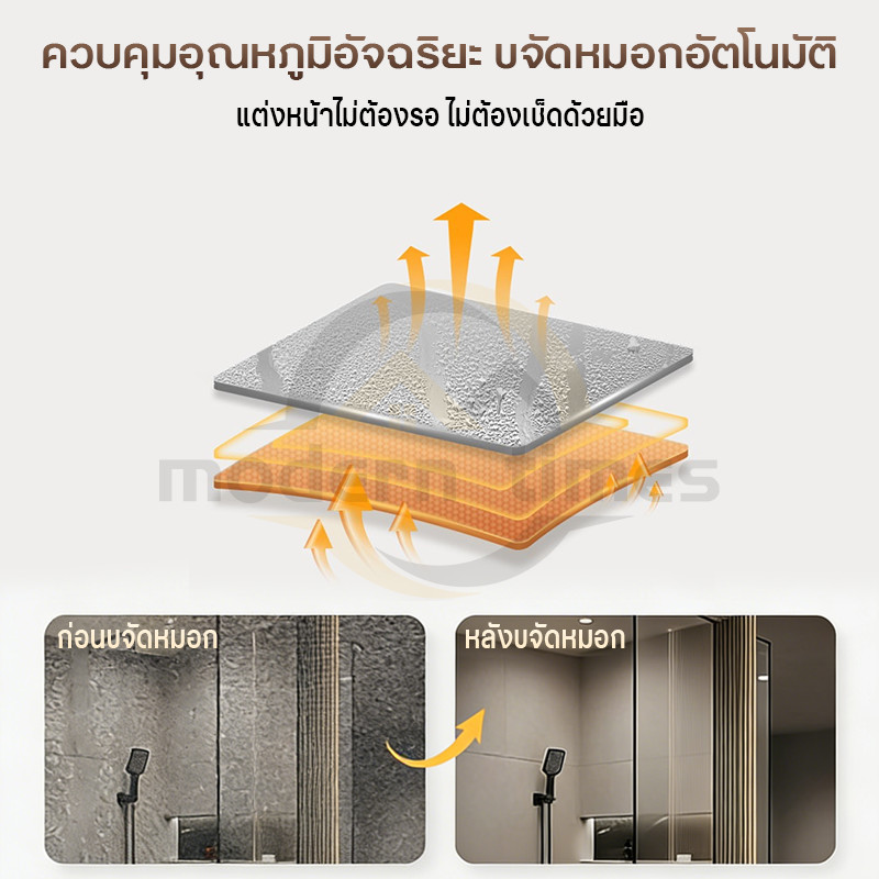 รับประกัน3ปี LEDกระจกห้องน้ำฉริยะ กระจกห้องน้ำสี่เหลี่ยม ฟังก์ชันล้างหมอก แสดงเวลาและอุณ ควบคุมด้วยการสัมผัส LED สามสี D ราคา ถูกที่สุด ดีลบีเคเค แกลเลอรีภาพที่ 5