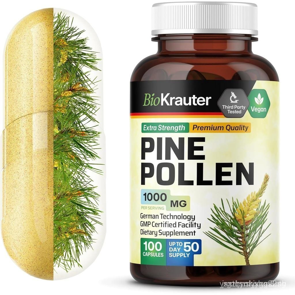 BIO KRAUTER Pine Pollen Powder Capsules 1000 mg - 100 Pine Pollen Capsules สําหรับผู้ชายและผู้หญิงสน