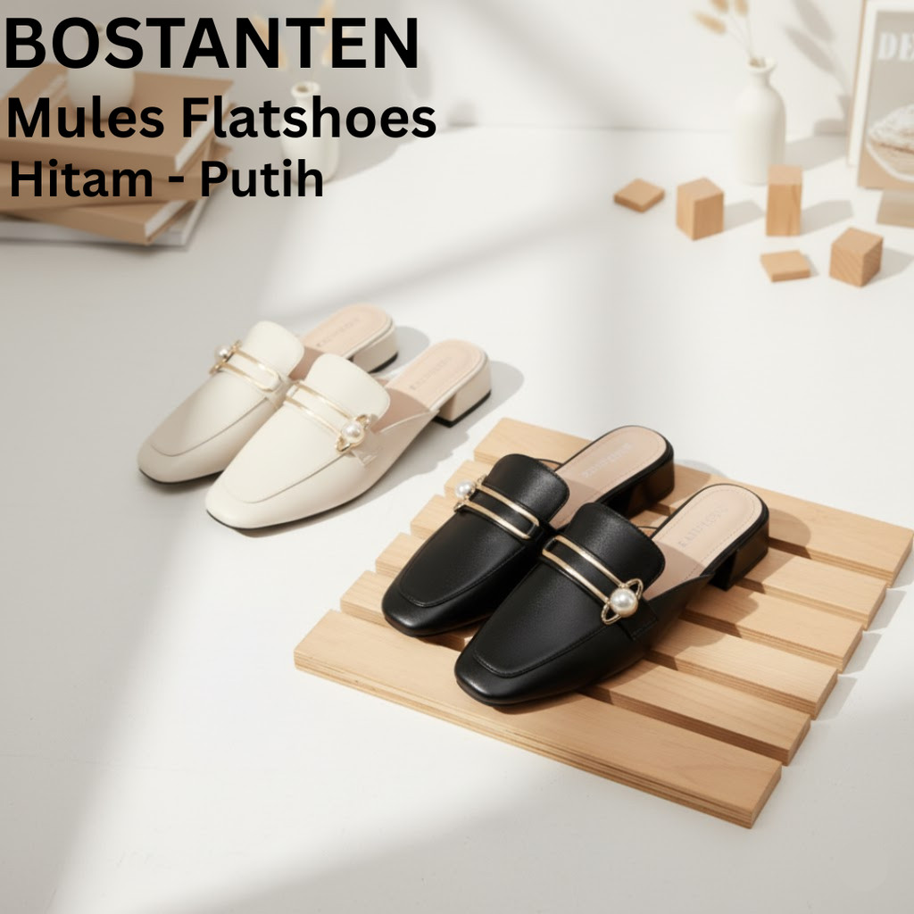 BOSTANTEN Tofu Heels Mules Flatshoes Heels - Pearl Mules