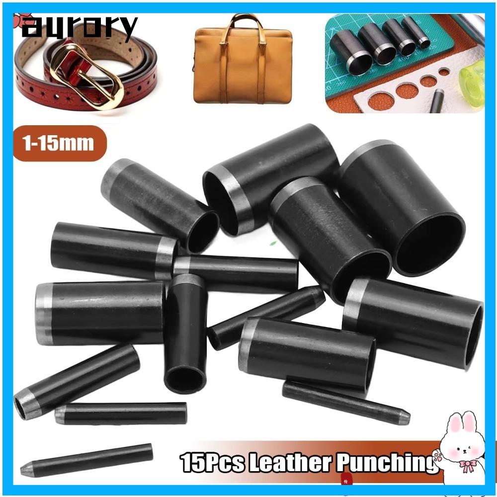 AURORY Round Hole Punch, 1-15 มม.Handmade Leather Hole Punch, ทนทาน Hollow 15 ขนาดเครื่องมือเจาะหนังสําหรับ DIY หนังหัตถกรรม