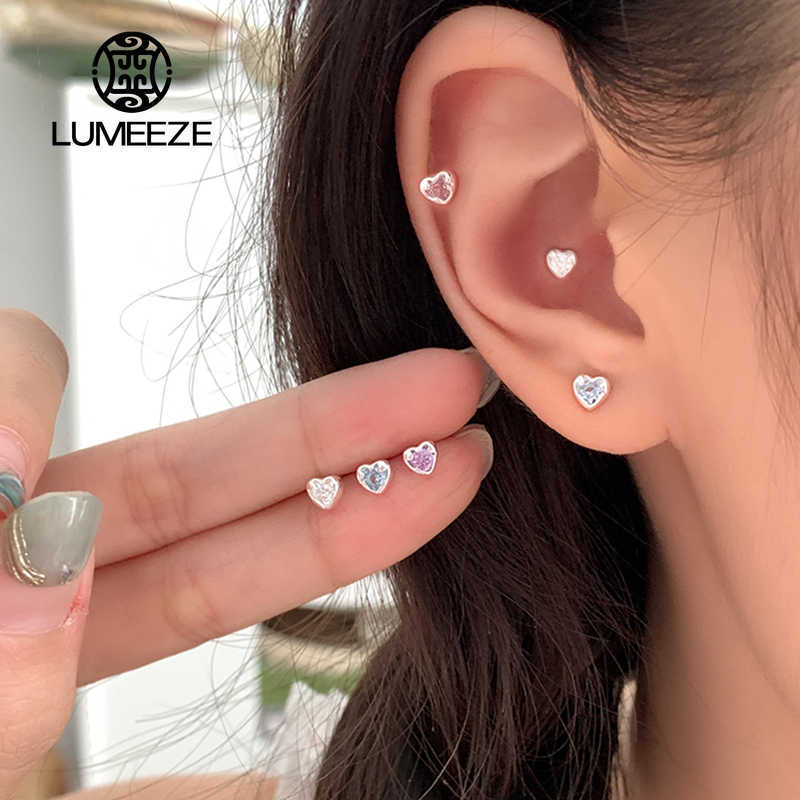 LUMEZE ไม่สม่ําเสมอเรขาคณิต Candy สี Zircon Heart Stud ต่างหูผู้หญิงหวาน Commuting เครื่องประดับของขวัญ EH906 #