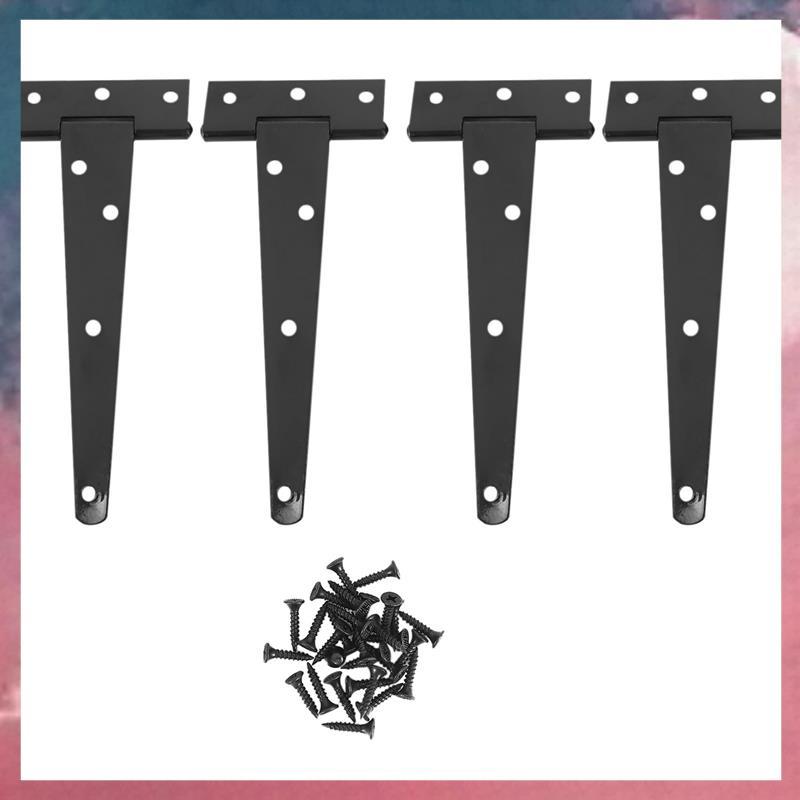 4 ชิ้น 6 นิ้วบานพับประตูสําหรับงานหนัก T-Strap Tee Shed บานพับบานพับประตูสําหรับบานพับประตูไม้ (สีดํ