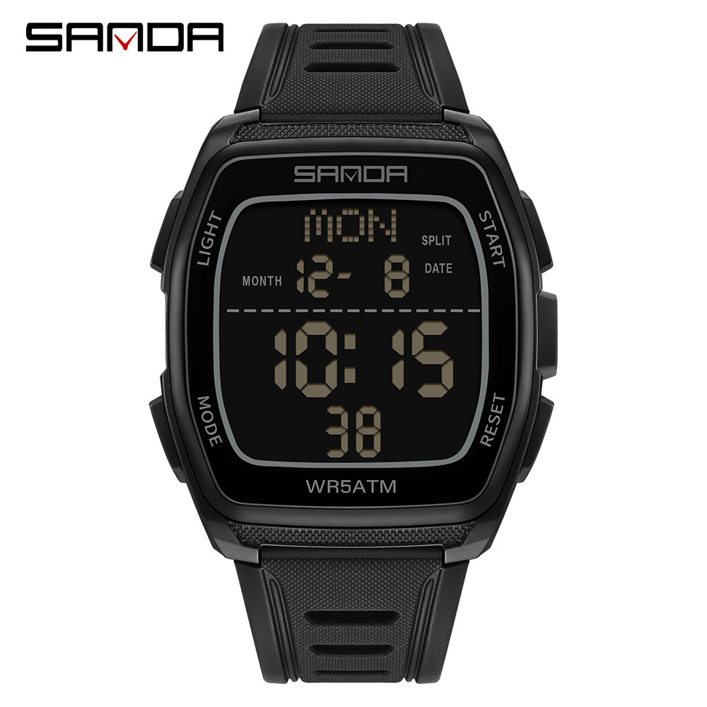 ซานดา SD9080 นาฬิกาอิเล็กทรอนิกส์สําหรับผู้ชายนาฬิกาปลุกมัลติฟังก์ชั่นไฟกลางคืนกันน้ําช็อกทนกีฬานาฬิ