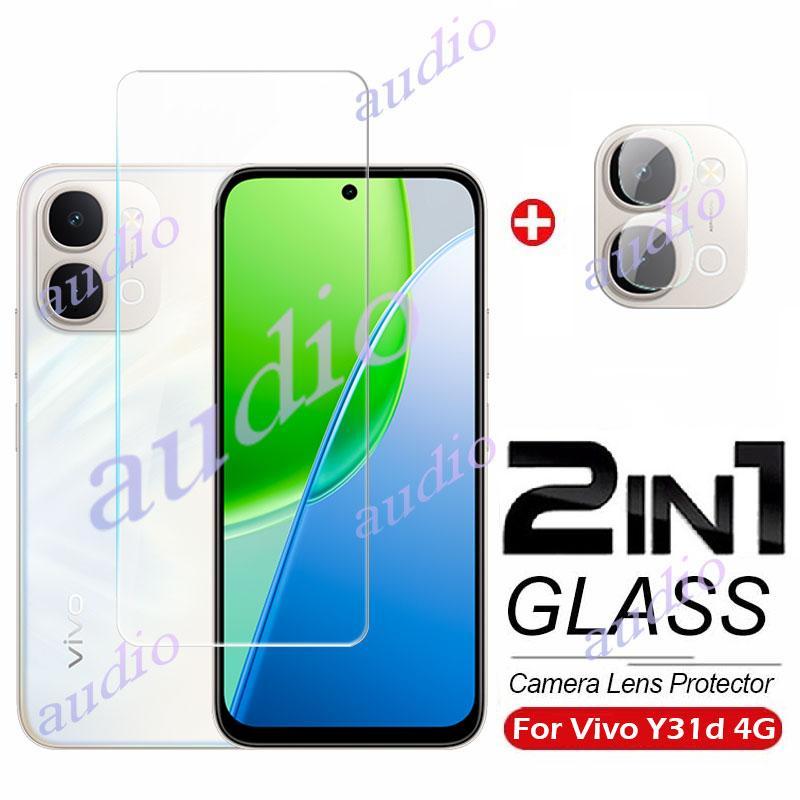 Vivo Y31d 4G 2In1 กระจกนิรภัยแบบเต็มหน้าจอป้องกันฟิล์มพร้อมตัวป้องกันเลนส์กล้องสําหรับ vivo Y31d y31