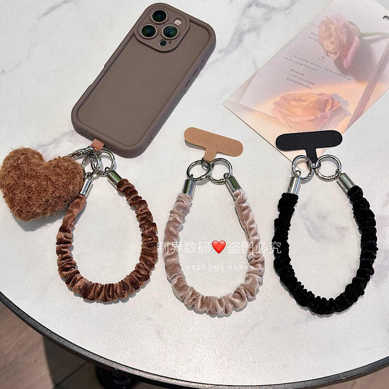 สไตล์ใหม่จีบ Flocking สายรัดข้อมือหัวเข็มขัดสองหัว Anti-Lost โทรศัพท์มือถือ Lanyard สั้น High-End สายคล้องโทรศัพท์มือถือ High-End