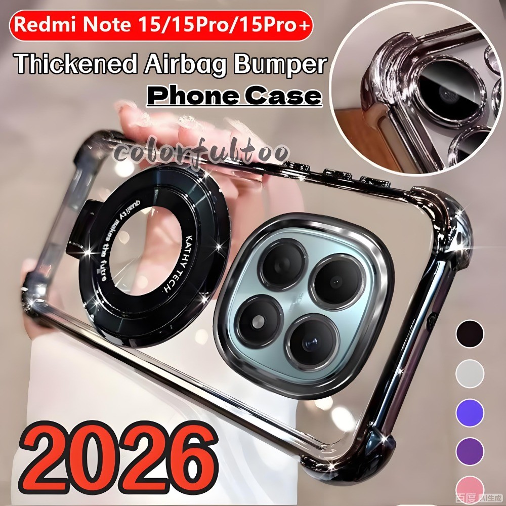 Redmiหมายเหตุ15 2026ปลอกอ่อนสําหรับRedmiหมายเหตุ15 Pro + 15ProPlus Note15 Note15Pro 5G 4G Clear Jellyกันกระแทกพร้อมขาตั้งแม่เหล็กผู้ถือหนาถุงลมนิรภัยกันชนฝาครอบโทรศัพท์