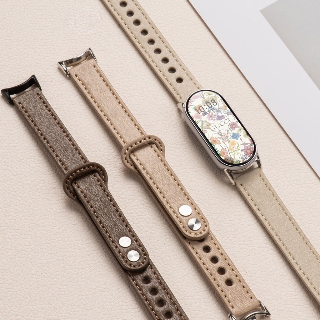 สายหนังแท้แบบเรียบหรู แบนด์และสายข้อมือสำหรับเปลี่ยน for Smartwatch Xiaomi Mi Band 10 9 8 NFC for Xiaomi Mi Band 10 9 8 - รูปที่ 3