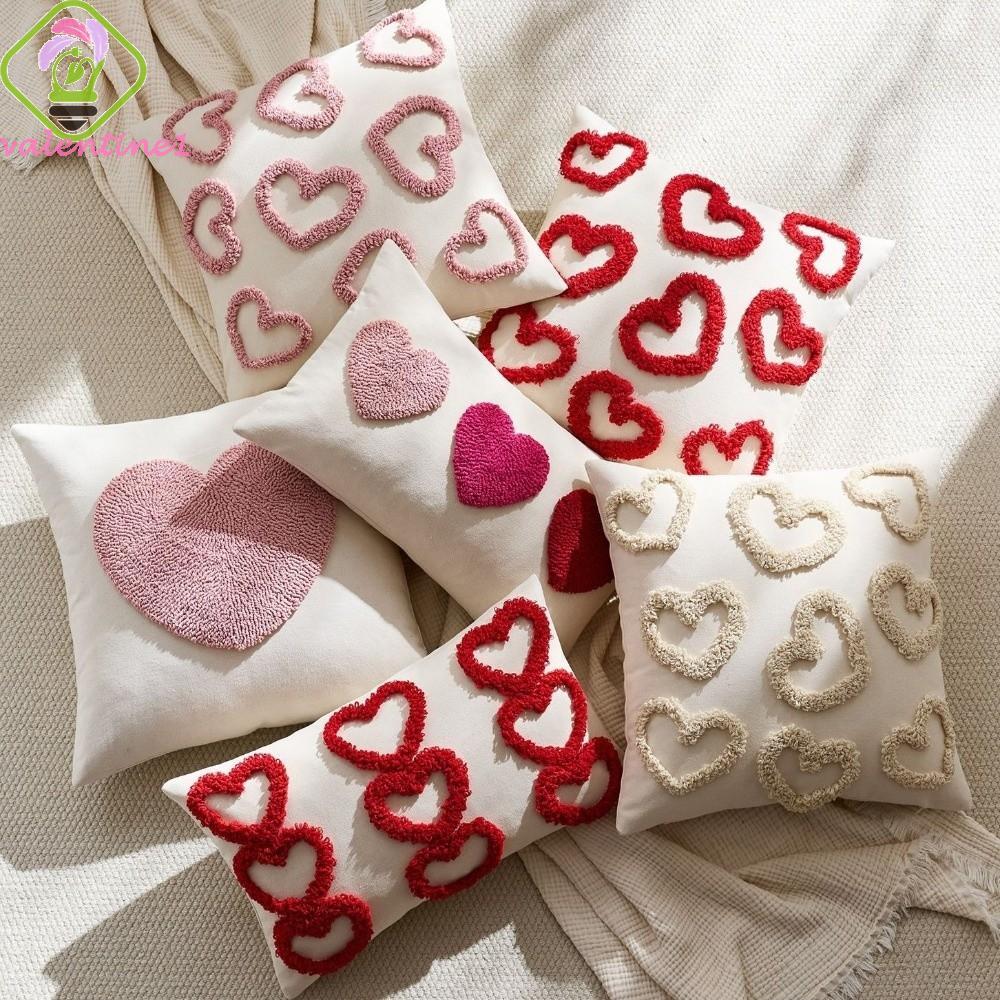 ปลอกหมอนอิง VALENTINE Tufted, ปลอกหมอนลายวาเลนไทน์กํามะหยี่, วาเลนไทน์รักโรแมนติกสีสดใสซ่อนซิปหมอนผ้าเช็ดตัวห้องนอน