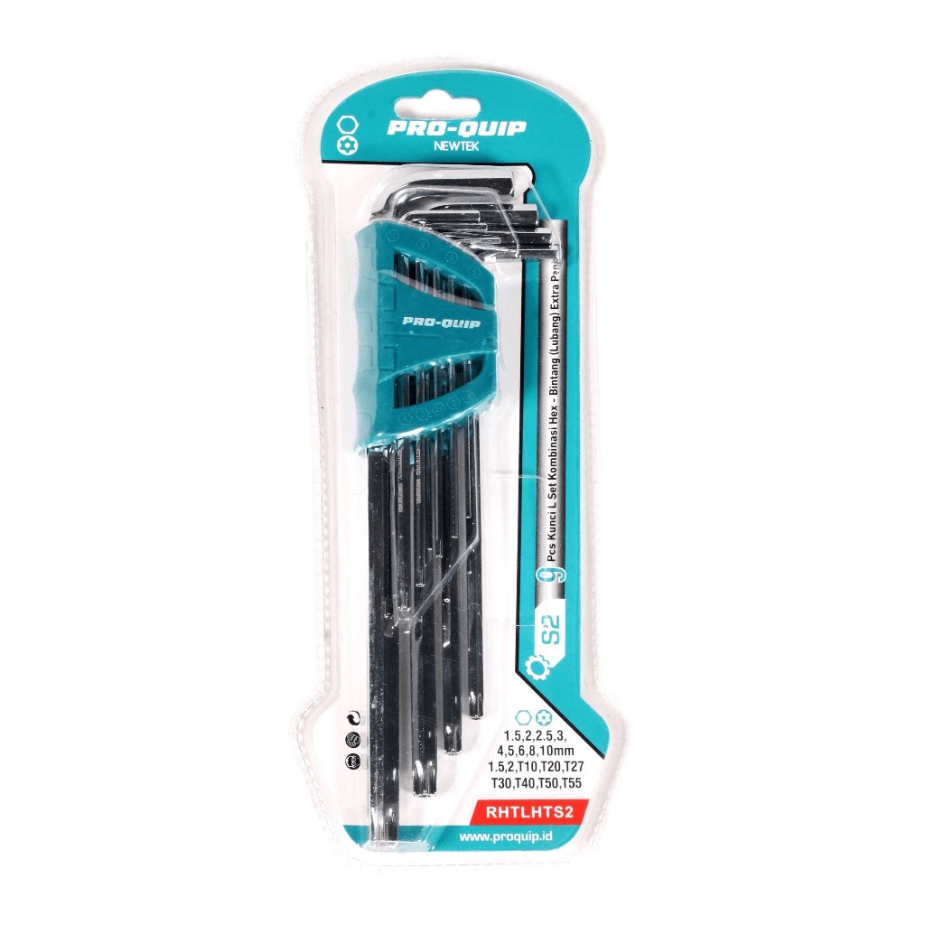 PRO-QUIP L ชุดกุญแจผสม Hex Star 9 ชิ้นยาวพิเศษ Hex Torx ชุดกุญแจ JIS PROQUIP RHTLHTS2