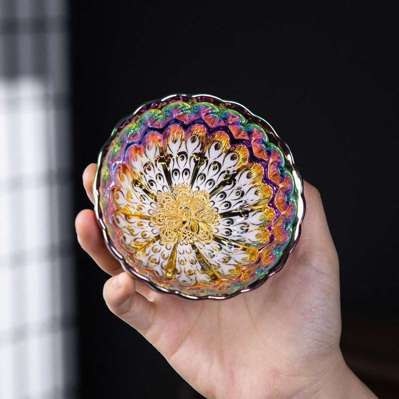 [ชุดน้ําชาประหยัดสุดๆ]เตาเผาที่มีสีสันไปที่ถ้วยชานกยูงทอง เจี้ยนซาน ผู้เชี่ยวชาญ ถ้วยถ้วยชากังฟูชุดน้ําชาเซรามิกขนาดใหญ่ส่วนตัวใช้ถ้วยเดียว IKQA