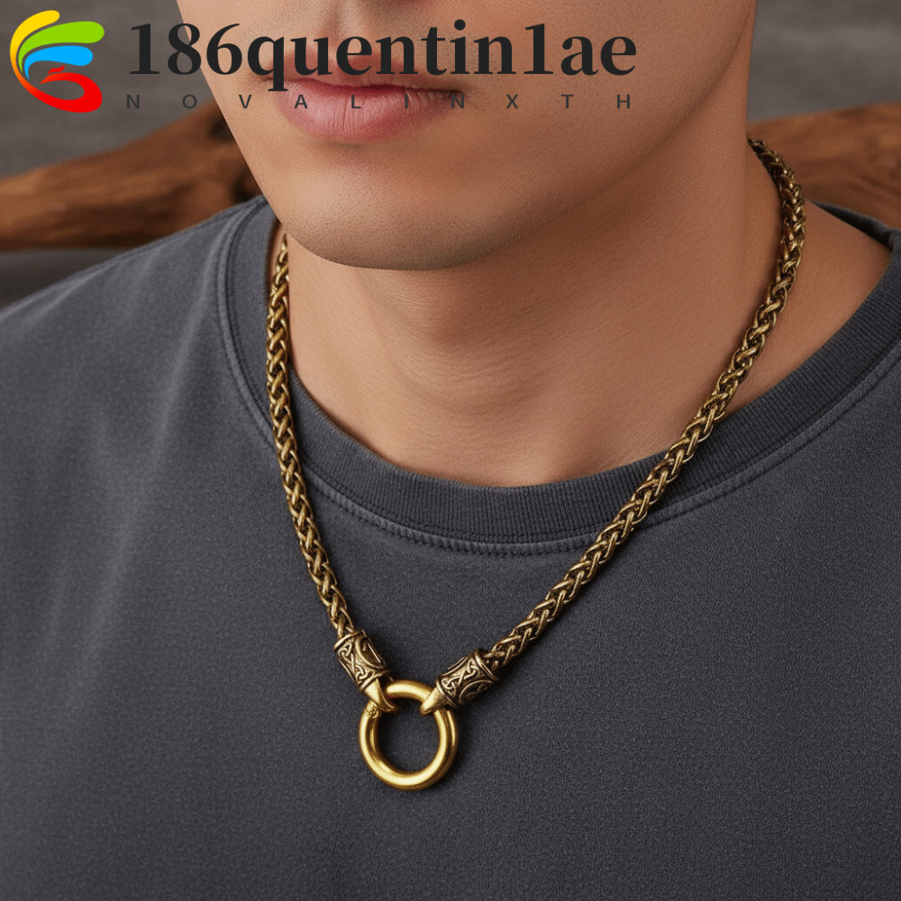 สร้อยคอไวกิ้ง QUENTIN1AE สร้อยคอโลหะผสมแบบมังกร พร้อมคลัปส์วงกลมเปิดได้ ทนทานและสไตล์ชาติพันธุ์