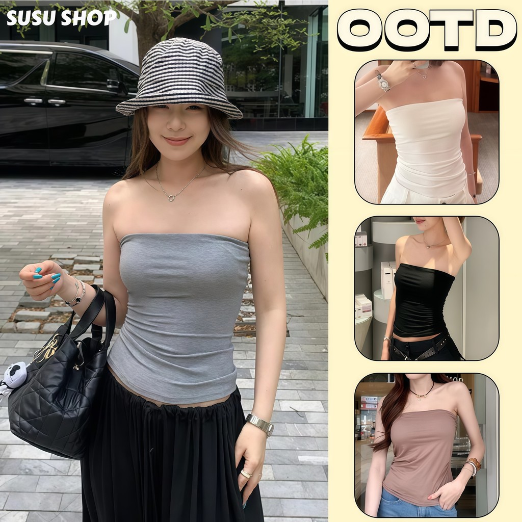 SuSu เสื้อเกาะอกสีเรียบ เสริมทรงด้วยฟองน้ำ เนื้อผ้าคุณภาพ ใส่สบายมาก เรียบง่าย เบสิก -MX-4