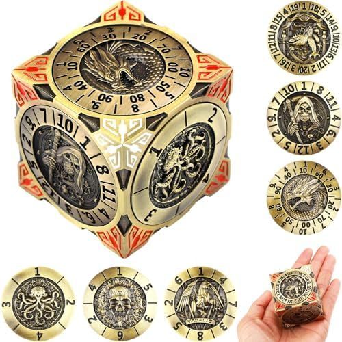 DND Spinner Dice, 7 in 1 Unique Metal Cube D&งชุดลูกเต๋าที่มีการบรรเทา3งสําหรับของขวัญดันเจี้ยนและมั
