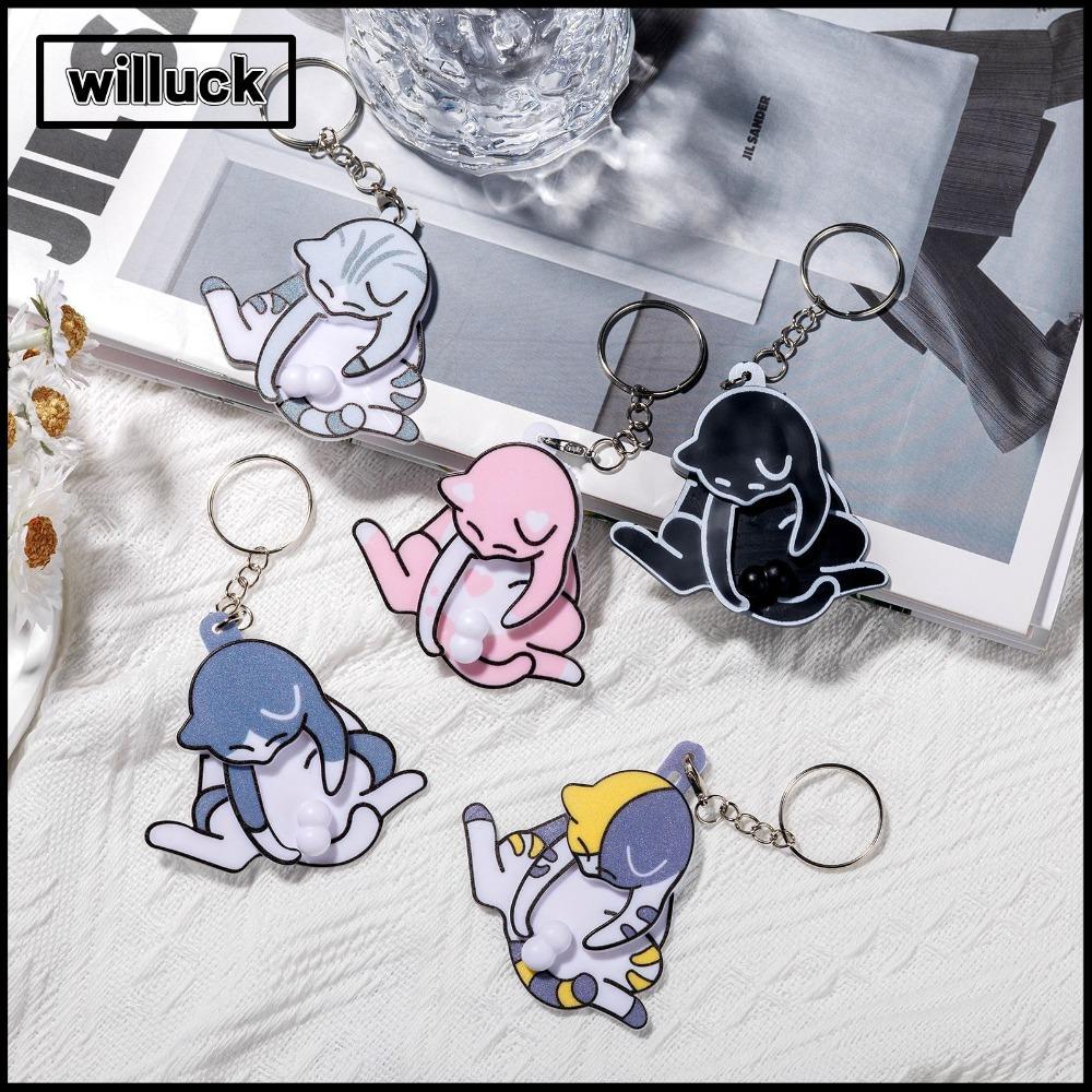WILLUCK จี้แมวตลกน่ารัก, ดึงเล่นพวงกุญแจแมวไข่หมุนได้, อุปกรณ์กระเป๋าการ์ตูนแมวเคล็ดลับเล่นของเล่นไข่