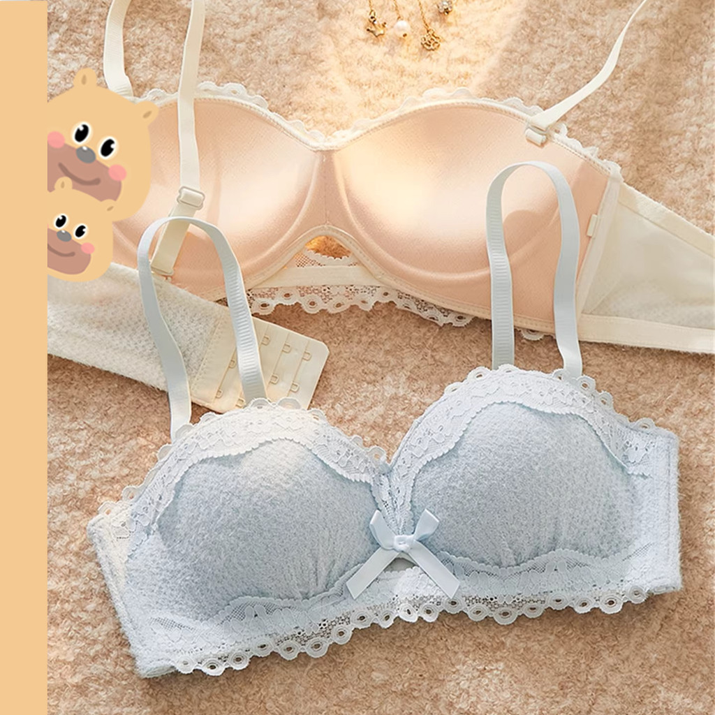 🎀bearbra🎀บราหนา มีฟองน้ำ บราเกาะอก ไม่มีโครง 4 แถว 3 ตะขอ ชุดชั้นในน่ารัก