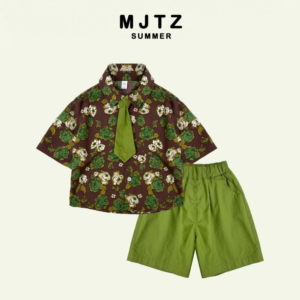 แฟชั่นเด็กชายตัวเล็กและขนาดกลางสําหรับเด็กและกลางแขนสั้นเสื้อเชิ้ตแขนสั้นกางเกงขาสั้นชุดสูท123BB