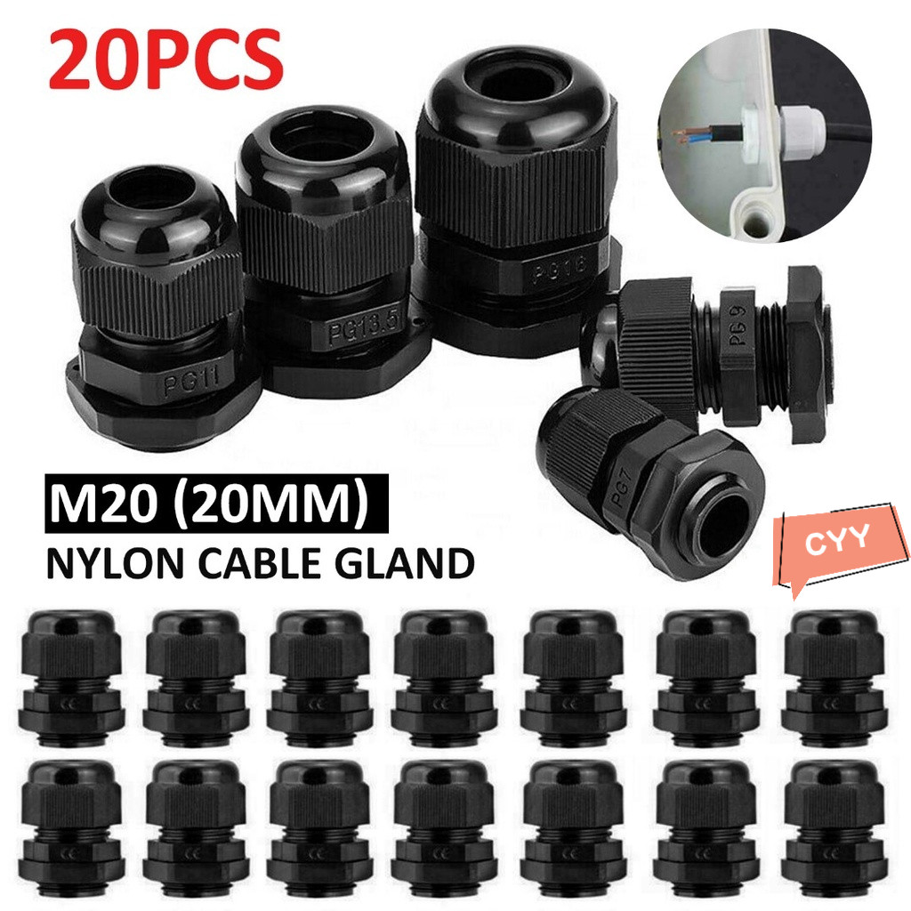 7J3A 20pcs สายเชื่อมต่อกันน้ํา M20 สายไนลอน Gland 20 มม. Weatherproof Compression Locknut เครื่องซัก