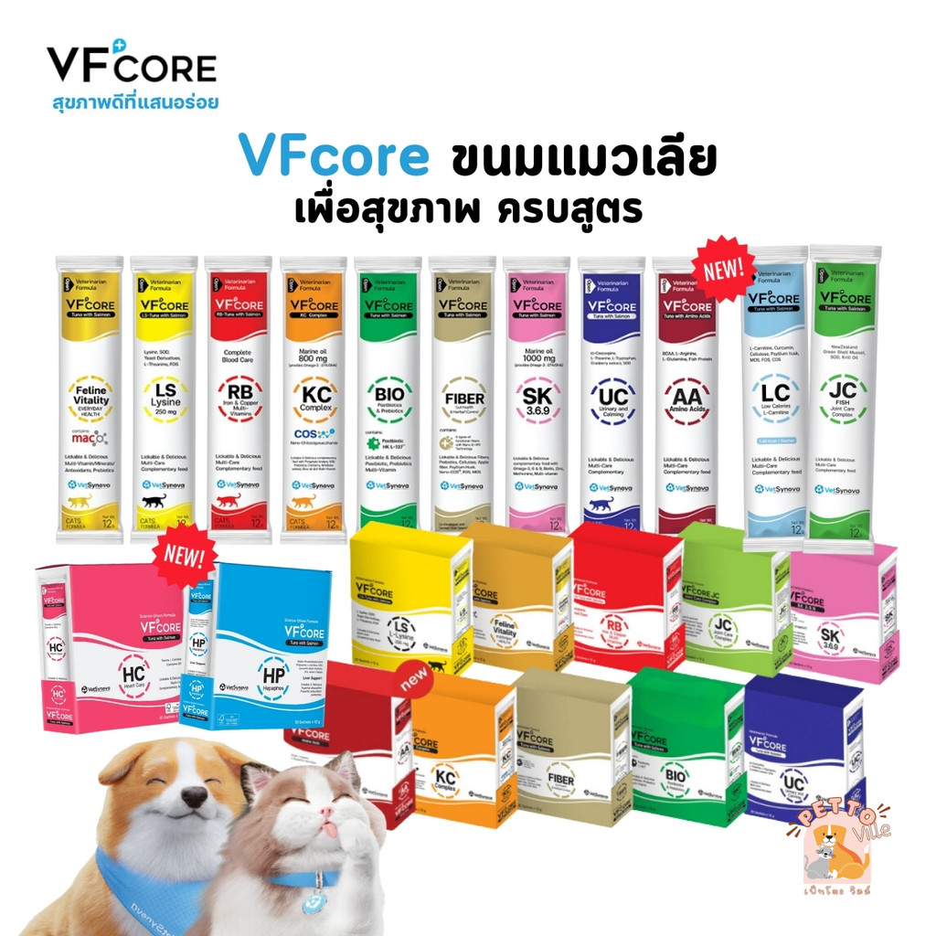 VFcore แมวเลีย วิตามินแมว อาหารเสริม ไลซีน วิตามินรวม แบ่งขายแบบซอง 12g