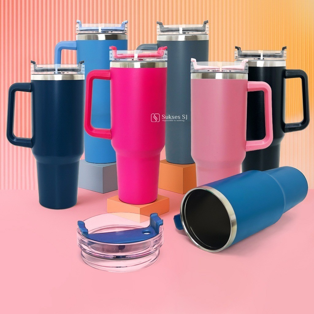 แก้วน้ําเก็บความร้อน/เย็นเหล็ก กาบี้ชากาแฟดื่มน้ํา4070จัมโบ้สแตนเลสจับหลอดฟรี