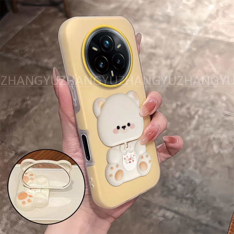 เหมาะสําหรับRealme 14 Pro Plusเคสโทรศัพท์ใหม่หมีวงเล็บกระจกกันกระแทกสองในหนึ่งเดียวSoftcase GD04