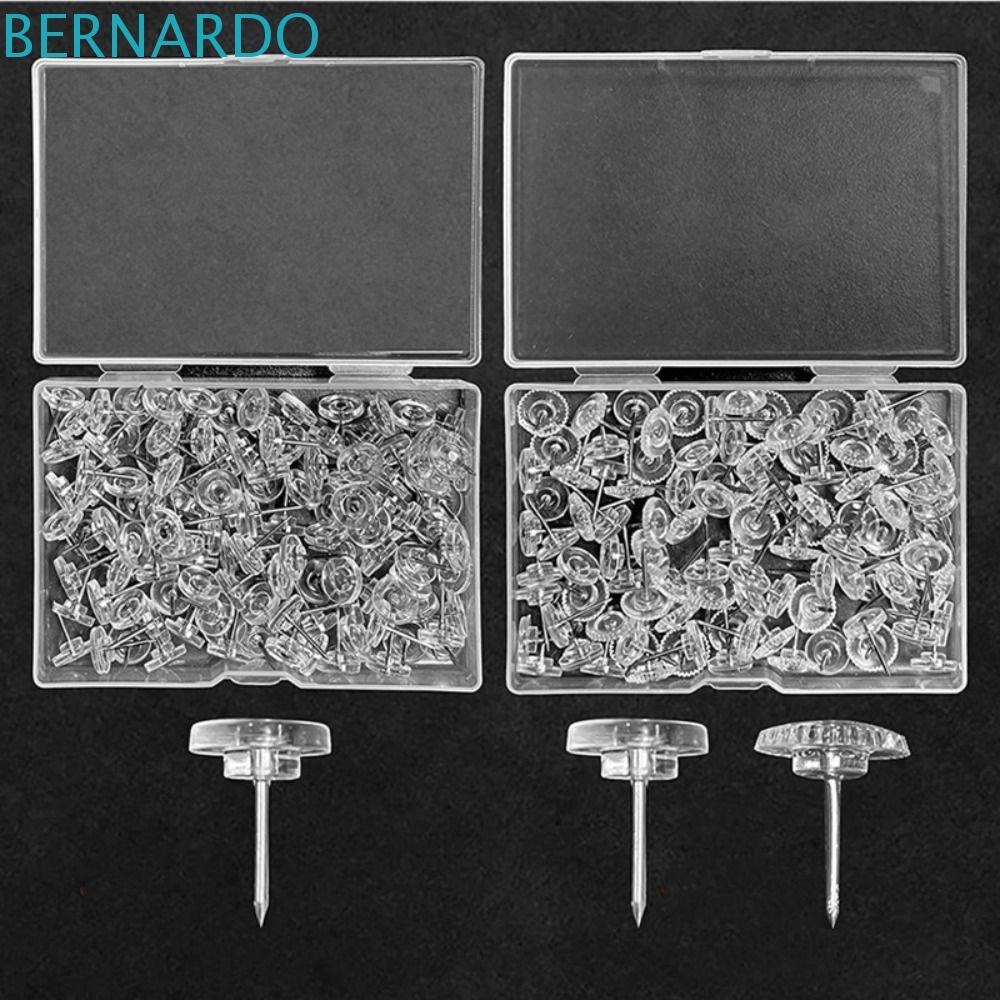 BERNARDO 100 ชิ้นโปร่งใส Push Pins, Creative Reusable หัวกลมเล็บ,ตกแต่งบ้านทนทานพร้อมกล่องมัลติฟังก์ชั่น Cork Board Pushpin เครื่องหมายผนัง