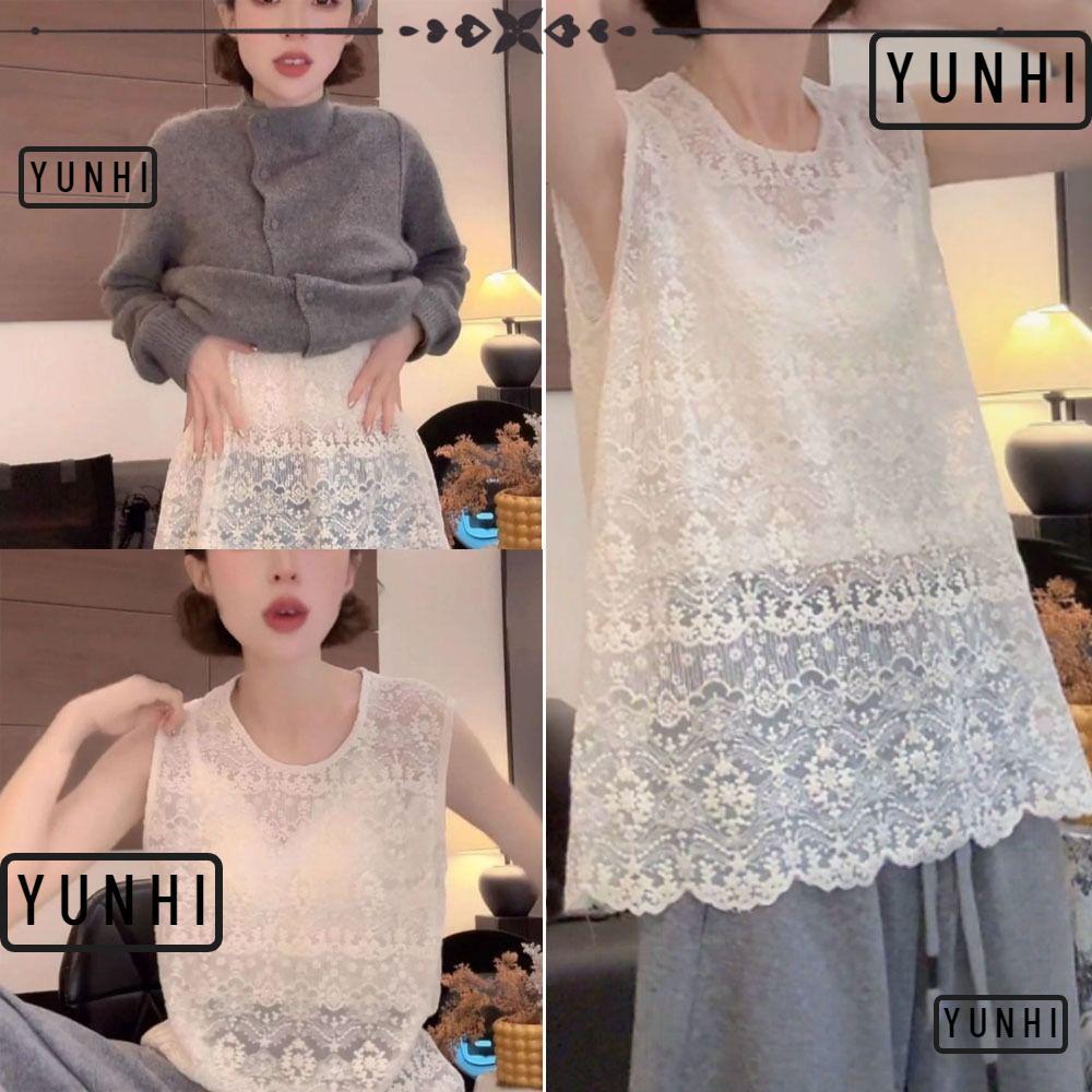 หยุนฮิ เสื้อกล้ามแขนกุดลูกไม้ ระบายอากาศดี มีลายดอกไม้นุ่ม