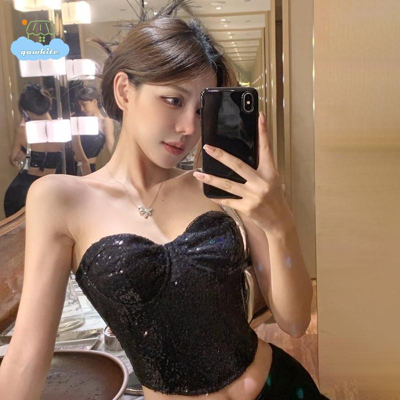 [LI] เลื่อม Heavy Industry Fishbone Bra Top สาวเผ็ดไนท์คลับ Street Wrap หน้าอกแฟชั่นลูกปัดซิป Bra To