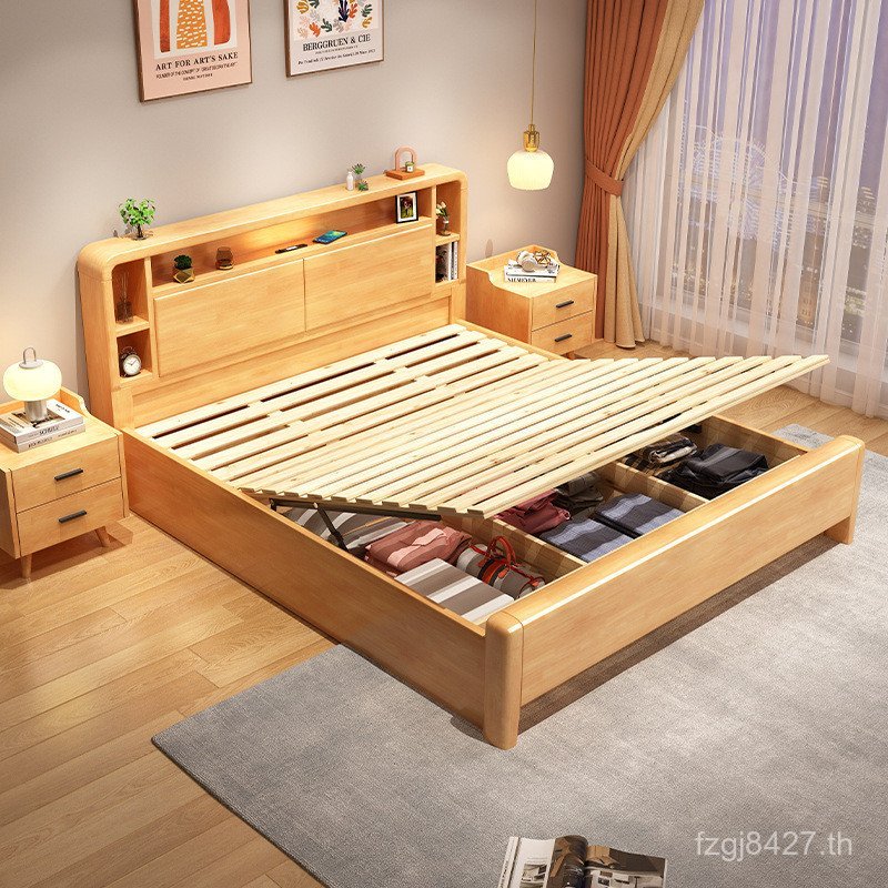 Nordic sm8117beh411 Hyundai 1.5m ไม้เตียงอพาร์ทเมนท์ขนาดเล็ก Simple Solid 1.8m เตียงคู่ E3ZG