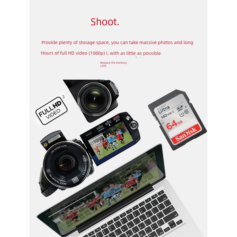 sdcard แท้ ssd 1tb Sandi sd Card 64g ความเร็วสูง class10 Micro SLR Canon Nikon การ์ดหน่วยความจํากล้อ