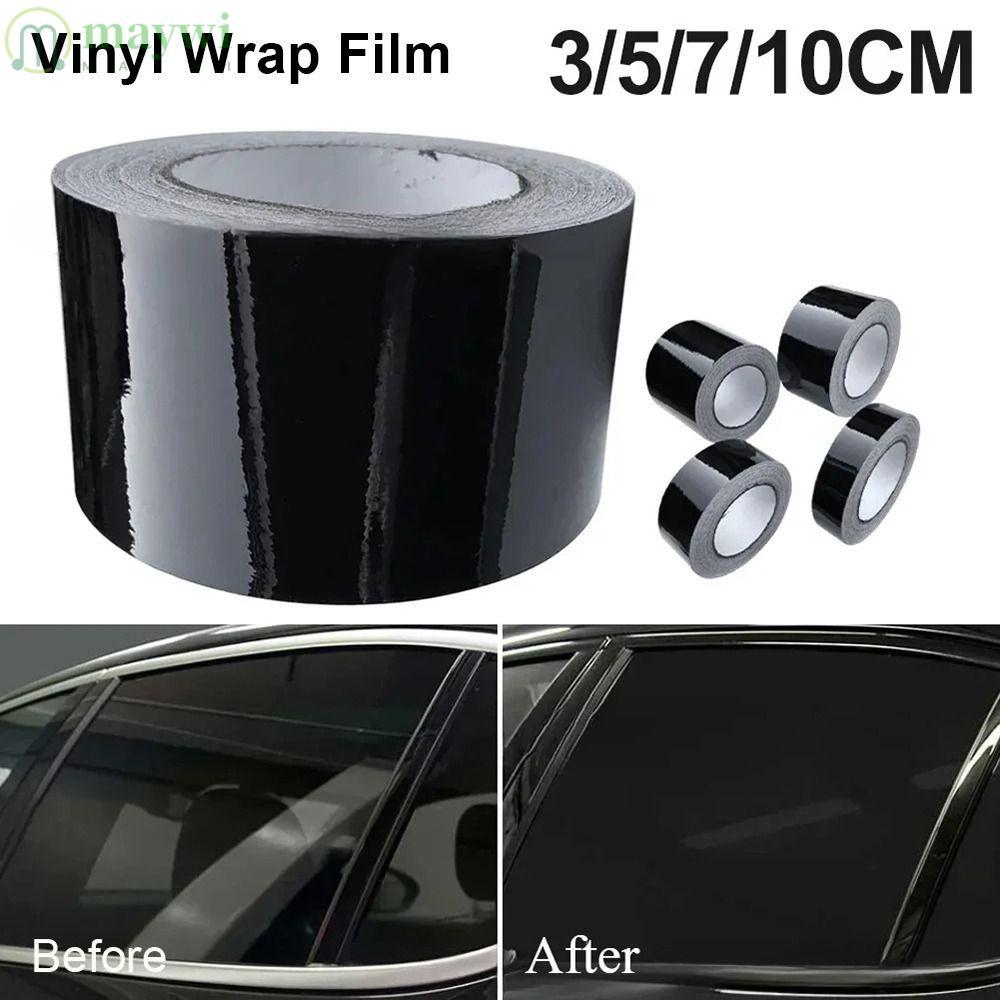 MAYWI 1 ม้วนไวนิลห่อฟิล์ม,คาร์บอนไฟเบอร์Glossy ไวนิล Racing Stripe,ทนทาน 3/5/7/10 ซม.PVC สีดํารถสติกเกอร์สําหรับรถ Hood หลังคา Decal