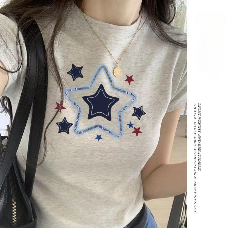 เสื้อยืด ลายการ์ตูนดาว ดีไซน์พิมพ์ลาย คอกลม แขนสั้น สำหรับผู้หญิง