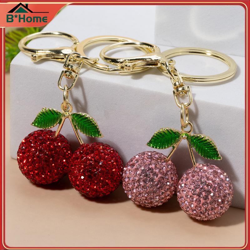 # BHTH # หรูหรา Rhinestone พวงกุญแจเชอร์รี่สร้างสรรค์ประณีต Shiny Cherry พวงกุญแจกระเป๋าจี้ส่วนบุคคลกระเป๋า Charm ของขวัญวันเกิด ~