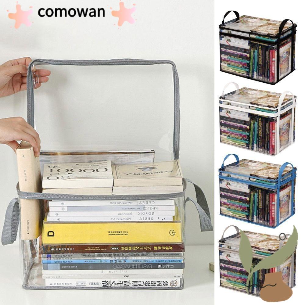 Comwan กระเป๋าพับได้, กระเป๋าเก็บหนังสือการ์ตูนวางซ้อนกันได้โปร่งใส, ที่จับซิปแบบพกพาป้องกันฝุ่นคอลเลกชันคอนเทนเนอร์นักเรียน
