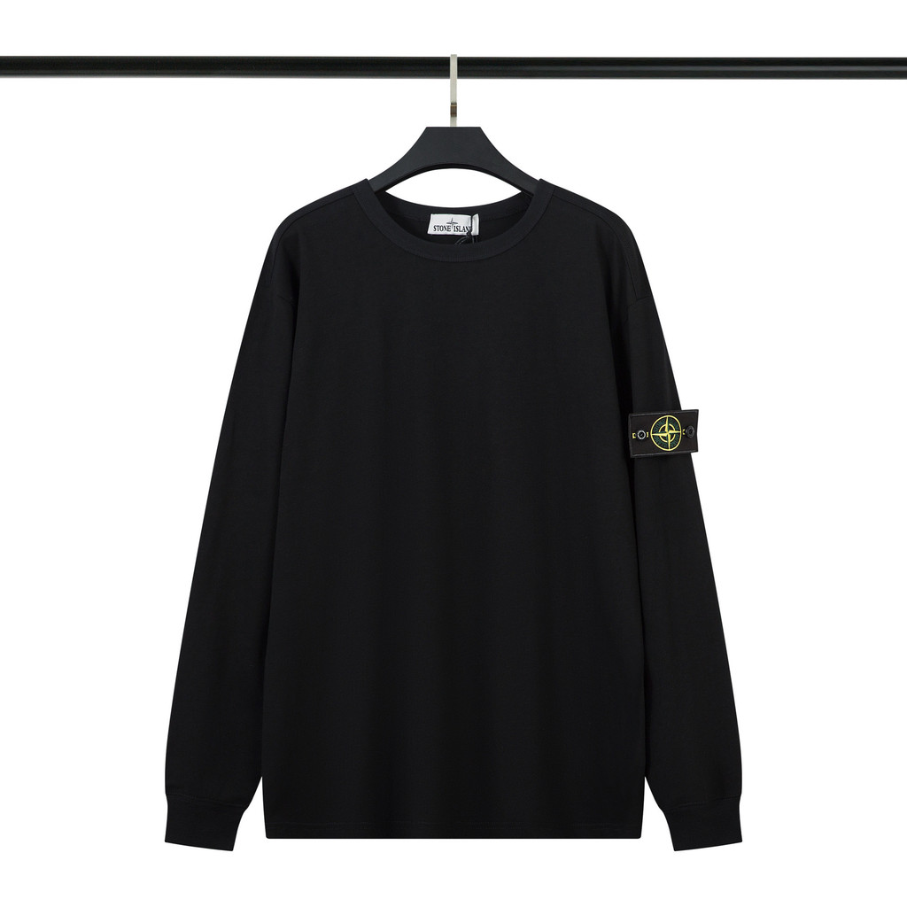 75NV Stone Island Letter Armband Early Spring Thin Series Simple Casual Unisex Long Sleeve T