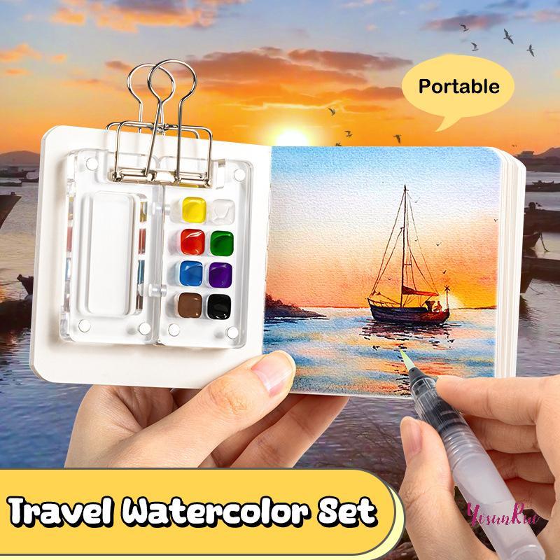 YosunRui] Travel Watercolor Paint Palette Set Mini Poet Artist จานสีสีน้ําชุดเดินทางสําหรับจิตรกรศิลปินนักเรียนใหม่
