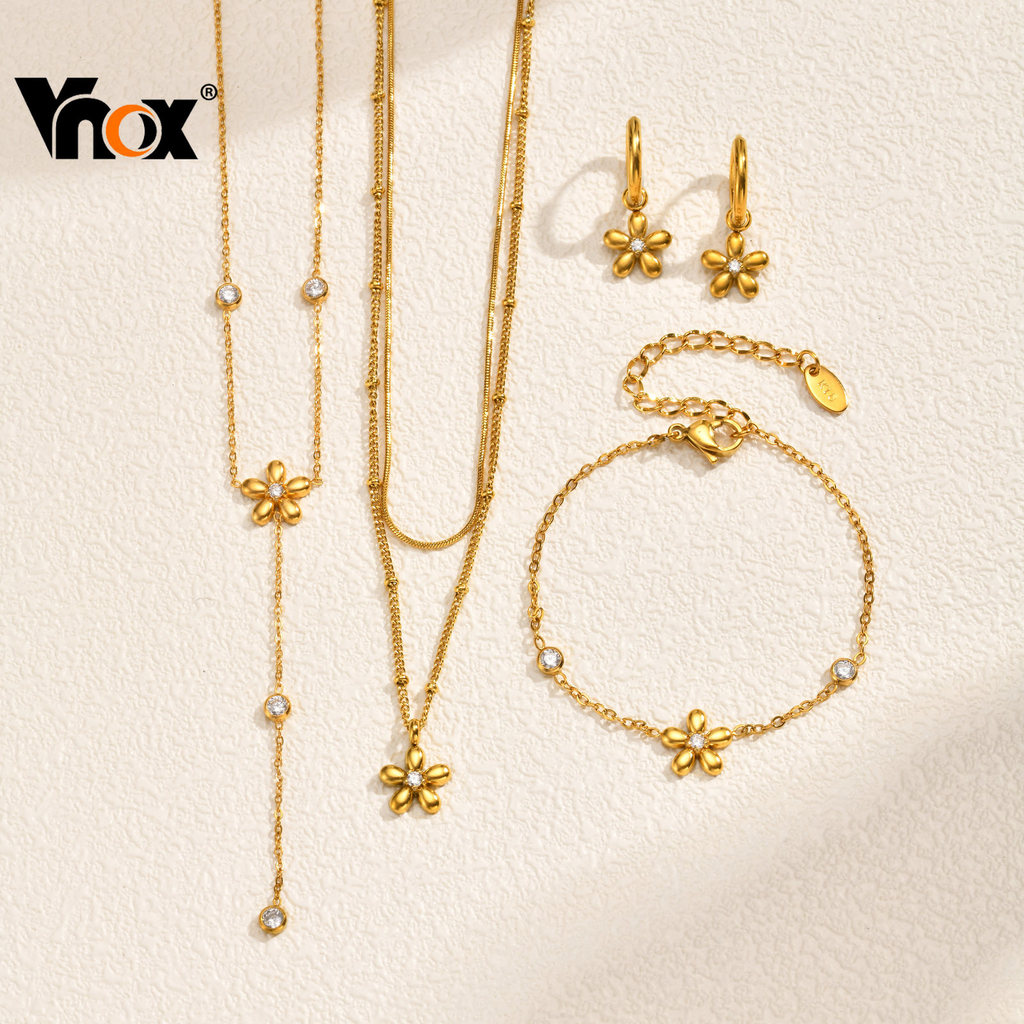 Vnox สร้อยคอมัลติโคล สีขาว เพทายดอกไม้ ของขวัญสำหรับผู้หญิง