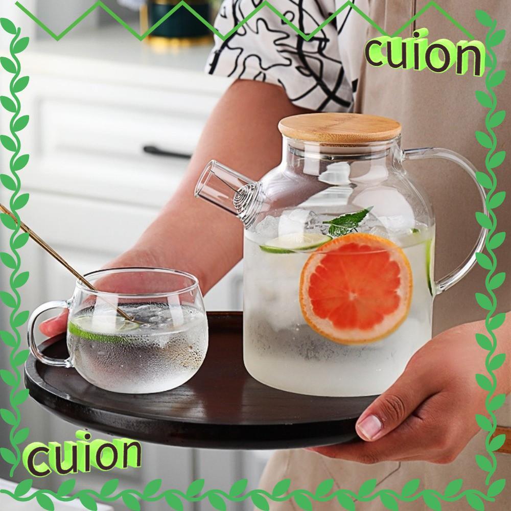 CUION1413 แก้วกาต้มน้ําเย็น Borosilicate สูงพร้อมฝาปิด เหยือกน้ําแก้ว หนา 1/1.8L ความจุขนาดใหญ่ ทนความร้อน ชาเย็น เหยือกน้ํา