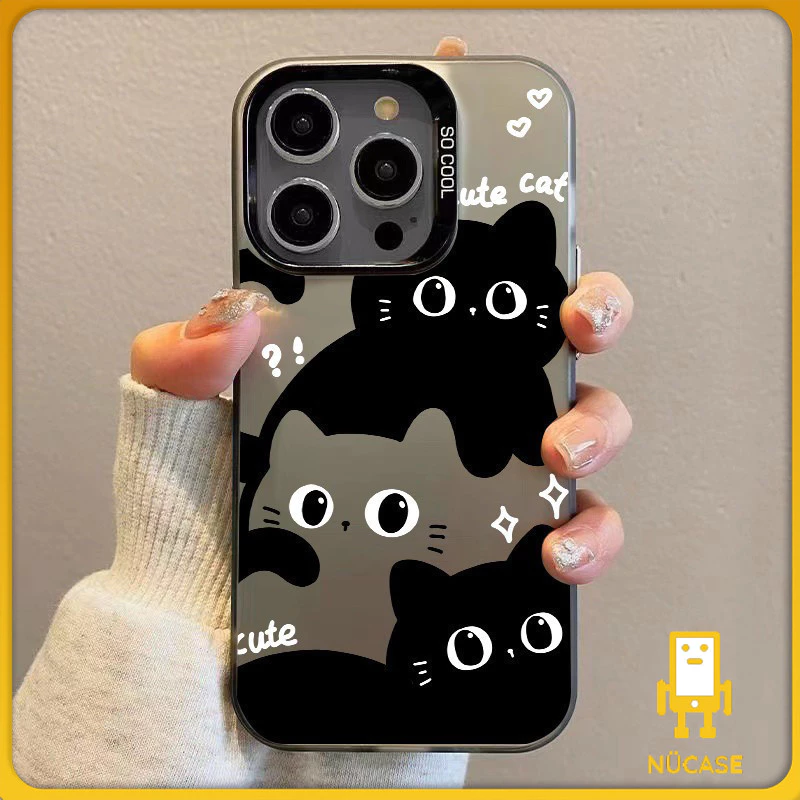 🔥ส่งจากไทย🔥 เคสไอโฟน11/12/13/14/15/16/17 Pro Max Cute Black Cat TPU Matte Ca สำหรับ iPhone 13,14,15,13PM,14PM,15PM เคส