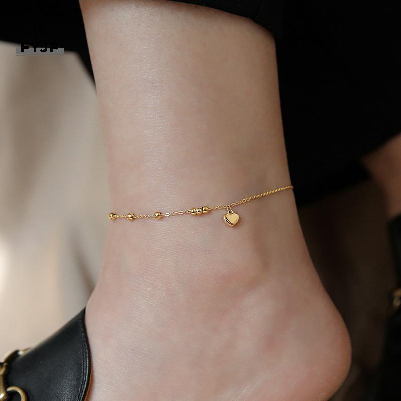 FYJP Simple Titanium Steel Anklet Womens Advanced 18K Anklet Fashion Love Anklet Accessories [JP]