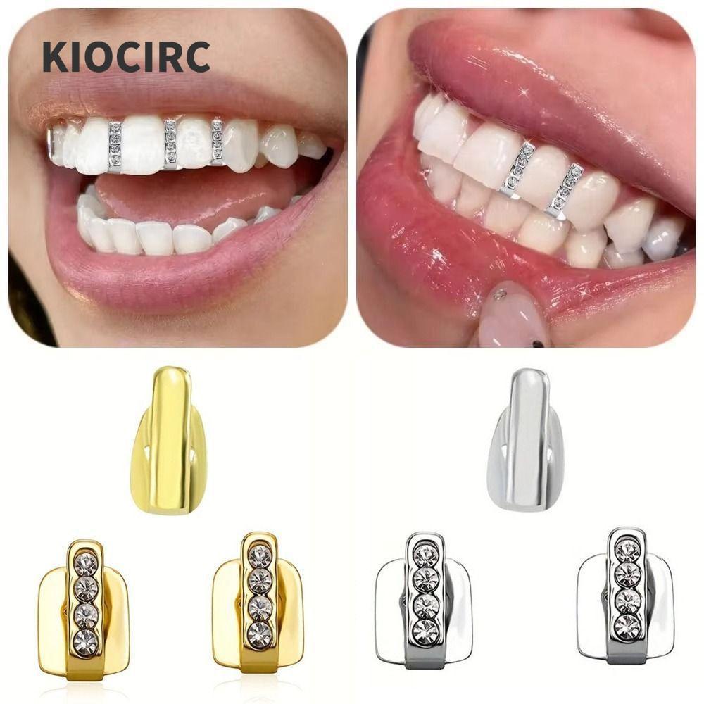 KIOCIRC 3 ชิ้น Grillz, Shiny Hollow Hip Hop ฟัน Grillz, Rhinestone ฟันเครื่องประดับคอสเพลย์ Party