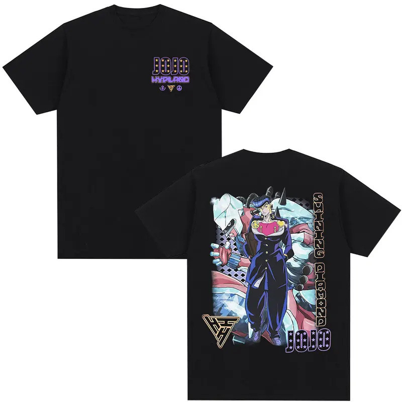 เสื้อยืดอะนิเมะ JoJo Bizarre Adventure Higashikata Josuke มังงะเสื้อยืดชายผู้หญิงแฟชั่น Kasual Lenga