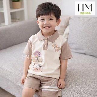ชุดเด็ก ชุดเซ็ตโปโล เสื้อแขนสั้นกับกางเกงขาสั้น เอวยางยืด