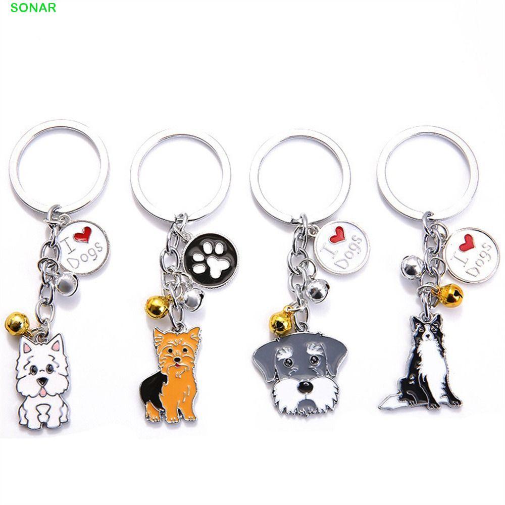 SONAR Dog Pendant Women Lover Gift Animal Bell Enamel Husky Maltes Dog Keychain