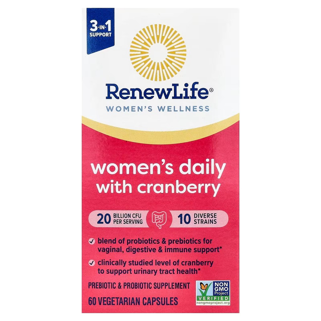 Renew Life Women's Daily with Cranberry Probiotic 20 Billion CFU 10 Strains (60 Vegetarian Capsules) โปรไบโอติกผู้หญิง