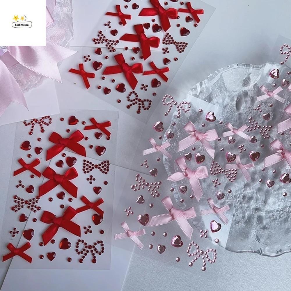HOBBYHAVEN 3D Rhinestone สติกเกอร์,เงากันน้ําอัญมณีสติกเกอร์,ที่ไม่ซ้ํากัน Bowknot Self-กาว Y2K Face
