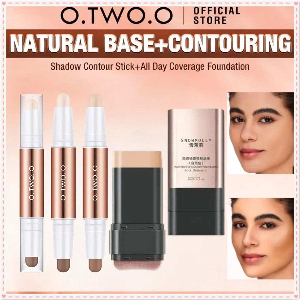 O.two.o 2 ชิ้น/1 เซ็ต แท่งคอนทัวร์ 3 มิติ แท่งไฮไลท์ คอนทัวร์สองด้าน แท่งลบรองพื้น แท่งคอนซีลเลอร์ ส