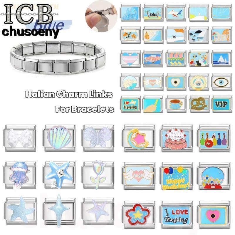 ยอดนิยม Love Blue Sea Eye เกมอิตาเลี่ยน Charm Links Fit 9 มม.สร้อยข้อมือสแตนเลสทําเครื่องประดับ