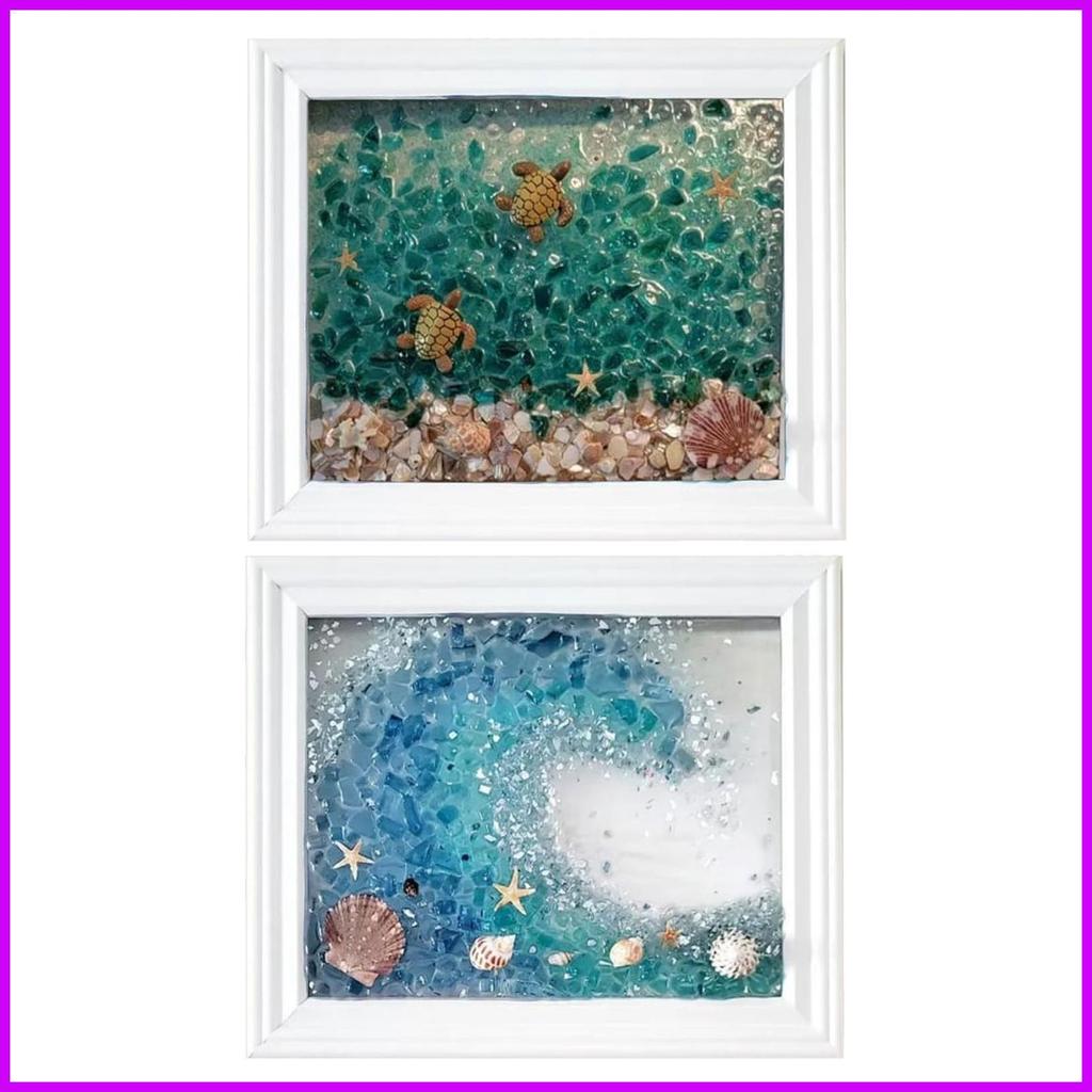 Sea Glass Art Kit Handmade Wall Art ทําชุดสีขาวกรอบ Sea Glass ห้องน้ํา Art ตกแต่ง Sea Glass งานศิลปะ